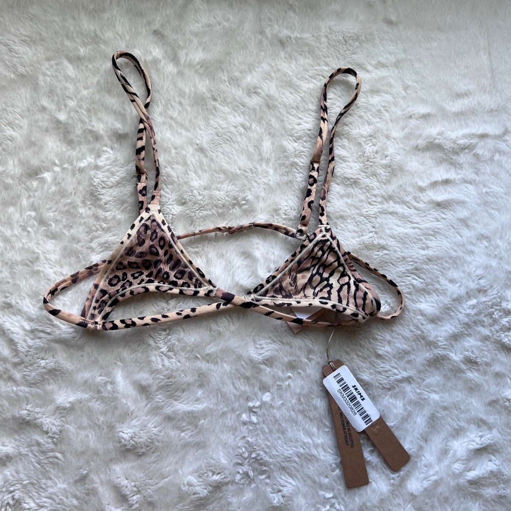 SKIMS Fits Everybody Wrap Micro Triangle Bralette Sand Multi Animal Leopard M